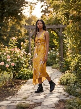 New All Saints Alexi Silk Floral SlipDress in Armada Deep Yellow Size 10